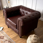 Faux Leather Chesterfield Sofa Suite - Brown - Bargainia.com - 