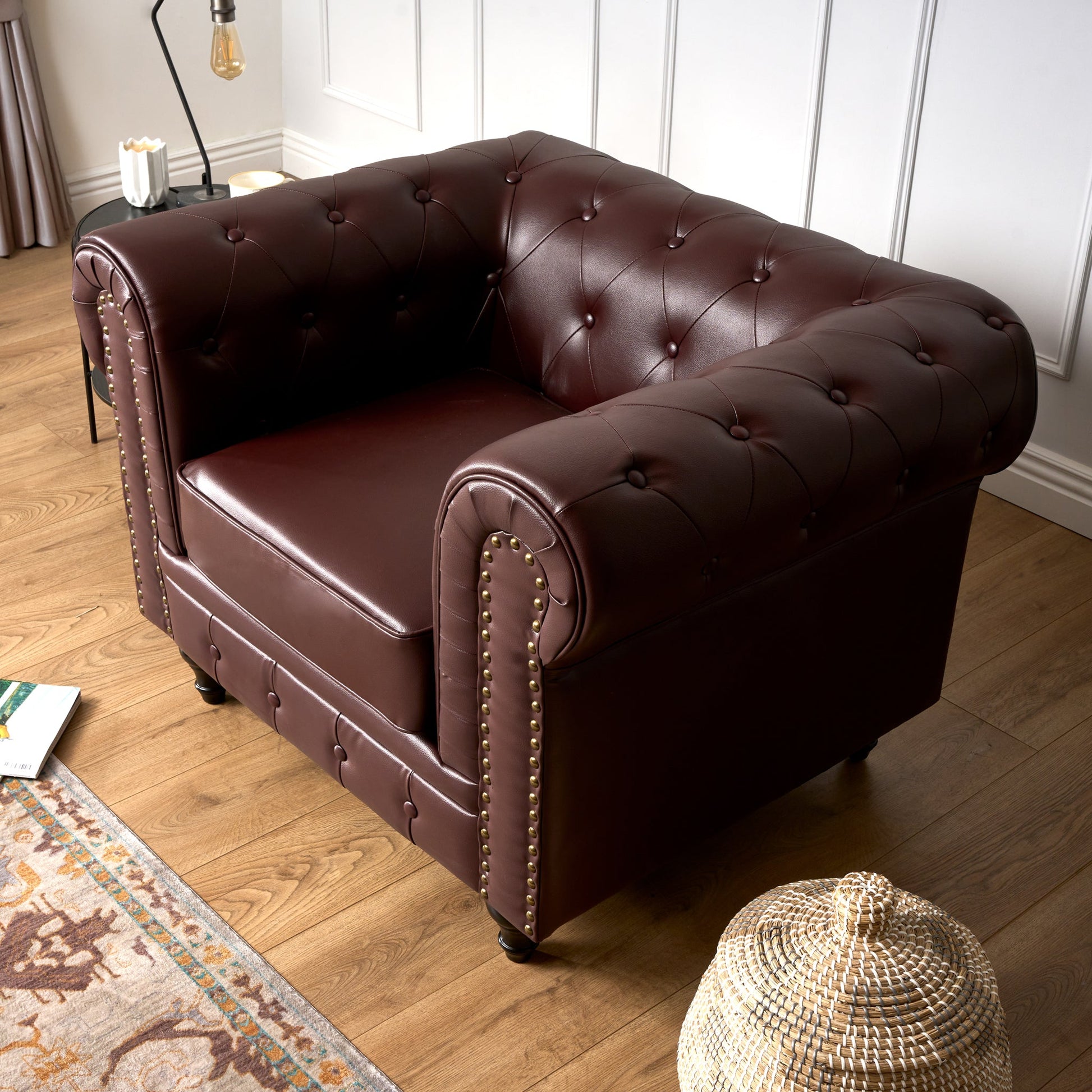 Faux Leather Chesterfield Armchair - Brown Furniture Bargainia