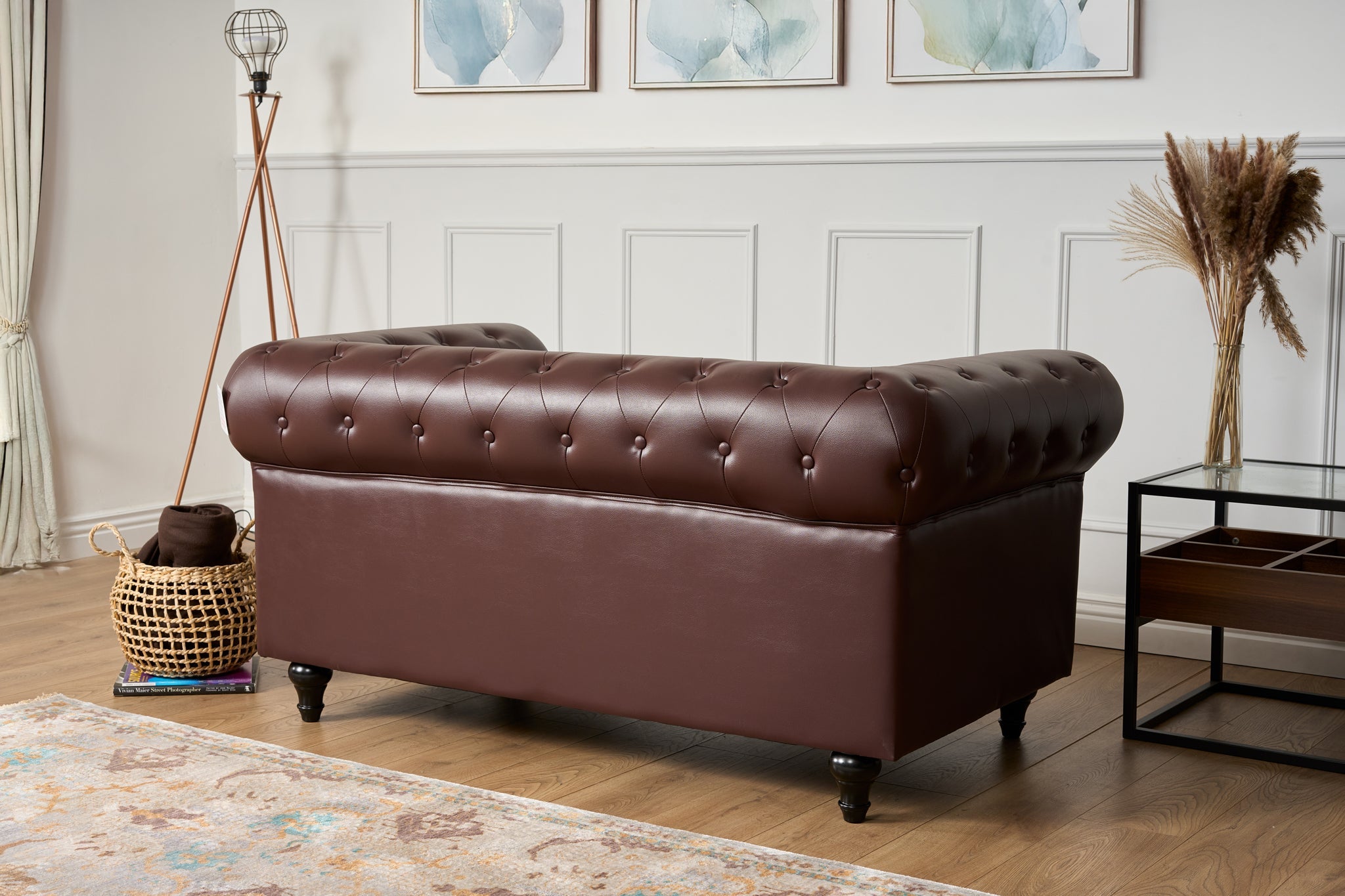 Faux Leather Chesterfield Sofa Suite - Brown
