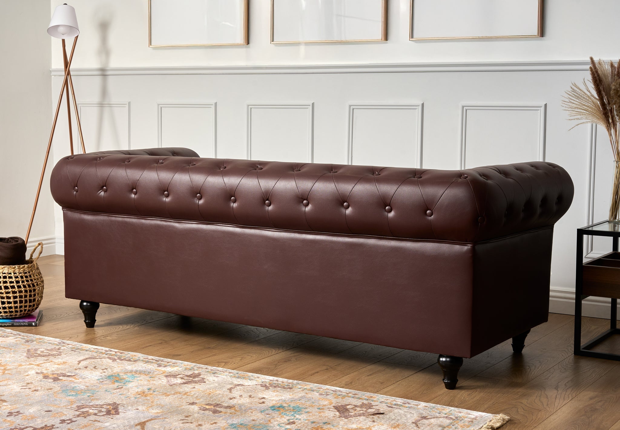 Faux Leather Chesterfield Sofa Suite - Brown