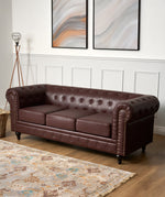 Faux Leather Chesterfield Sofa Suite - Brown - Bargainia.com - 