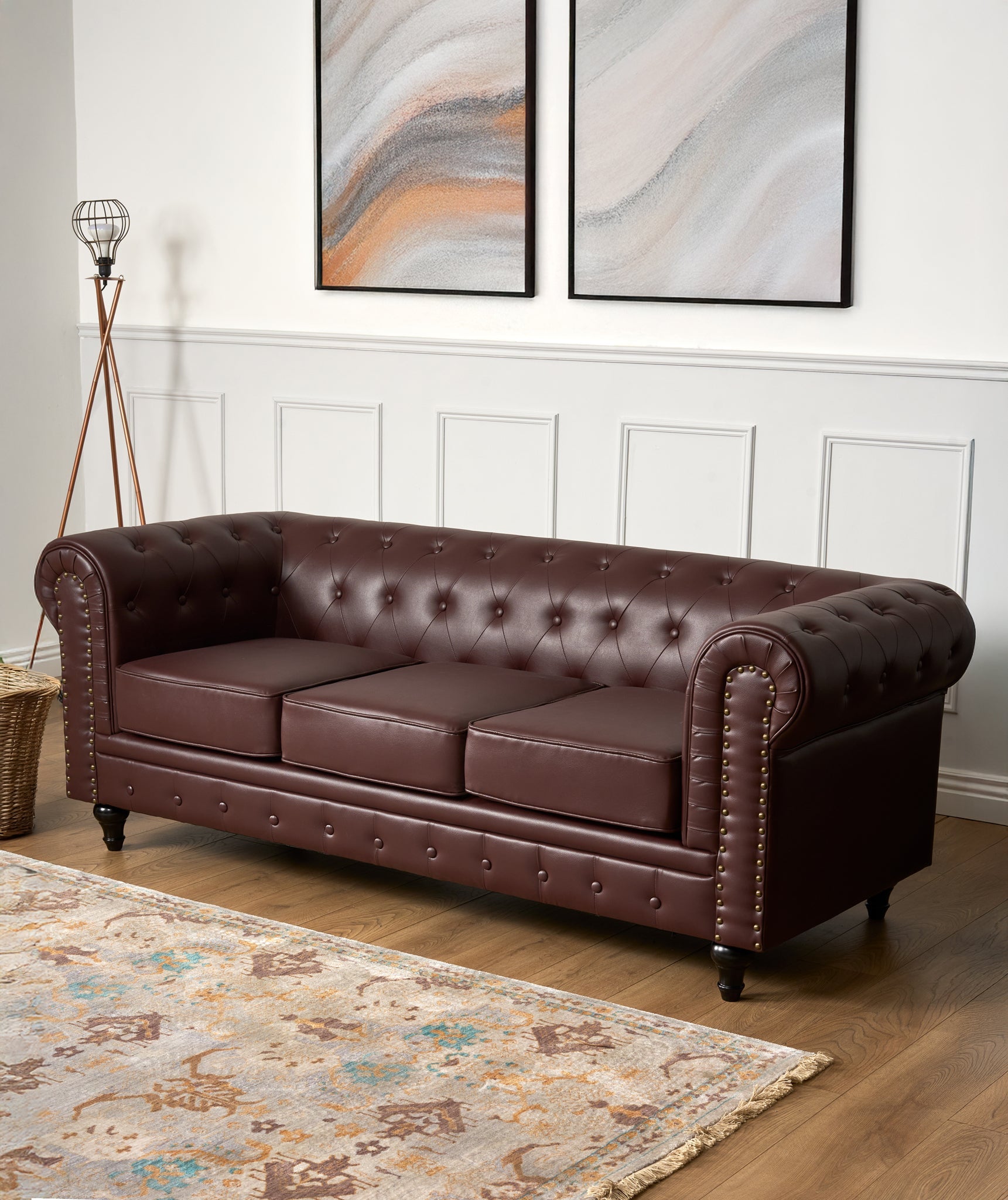 Faux Leather Chesterfield Sofa Suite - Brown - Bargainia.com - 