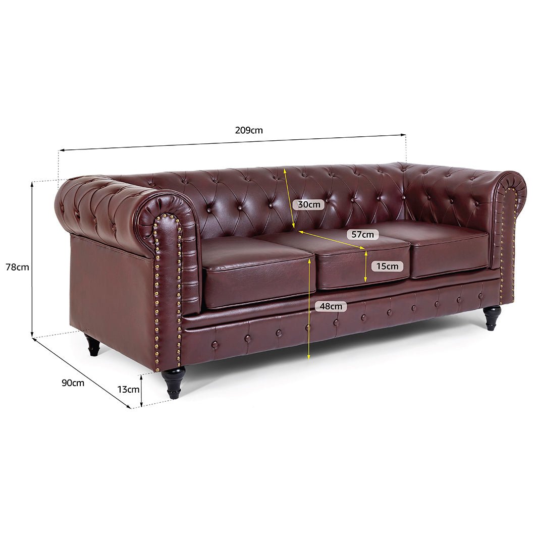 Faux Leather Chesterfield Sofa Suite - Brown