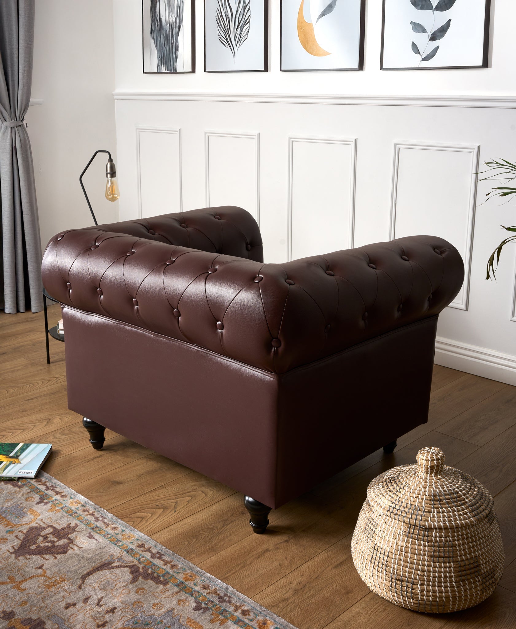 Faux Leather Chesterfield Armchair - Brown Furniture Bargainia
