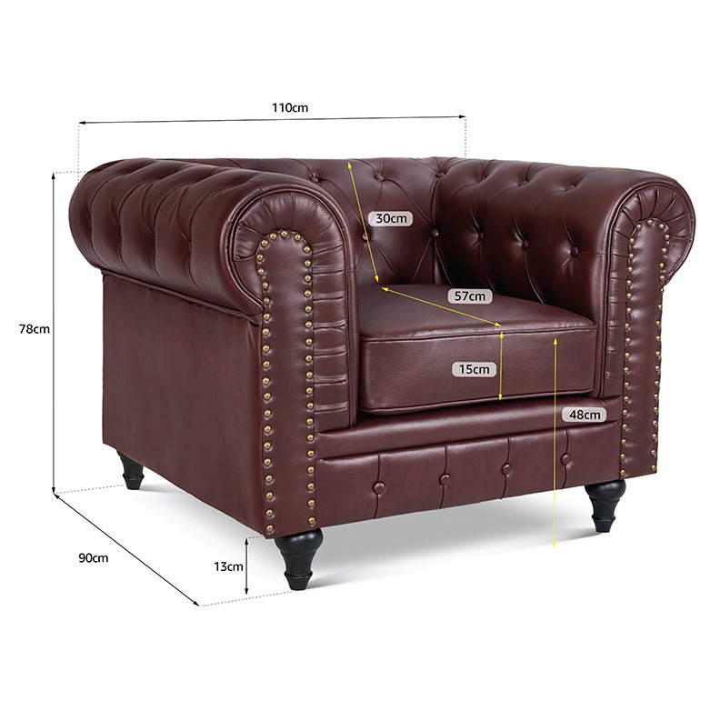 Faux Leather Chesterfield Sofa Suite - Brown