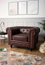 Faux Leather Chesterfield Sofa Suite - Brown - Bargainia.com - 