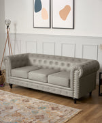 Faux Leather Chesterfield Sofa Suite - Light Grey - Bargainia.com - 