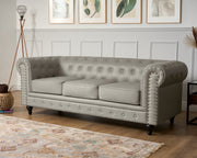 Faux Leather Chesterfield Three Seater Sofa - Light Grey Furniture Bargainia
