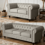 Faux Leather Chesterfield Sofa Suite - Light Grey - Bargainia.com - 