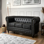 Faux Leather Chesterfield Three Seater Sofa - Black - Bargainia.com - 5056536105950