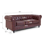 Faux Leather Chesterfield Three Seater Sofa - Brown - Bargainia.com - 5056536105981
