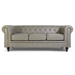 Faux Leather Chesterfield Three Seater Sofa - Light Grey - Bargainia.com - 5056536106018