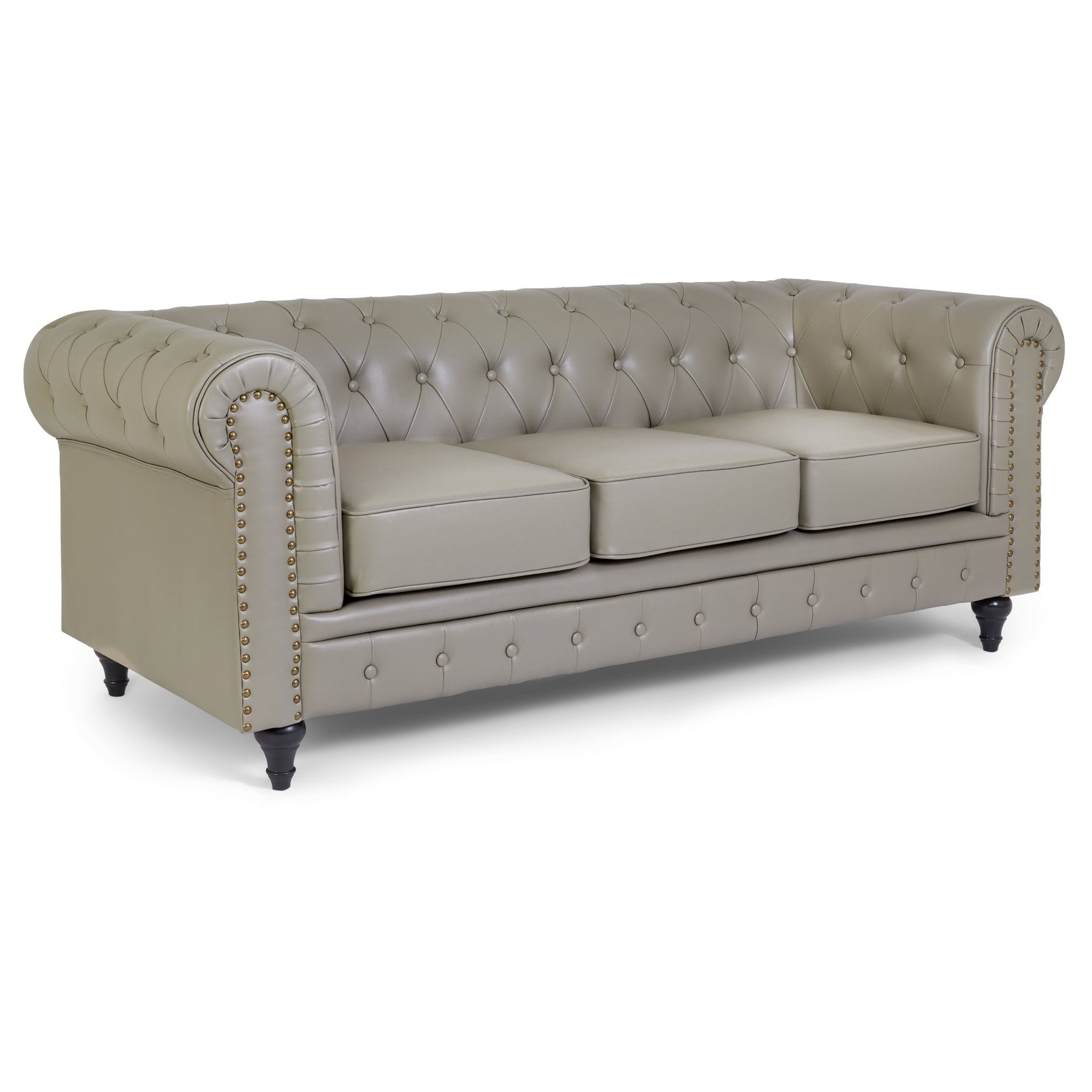 Faux Leather Chesterfield Three Seater Sofa - Light Grey - Bargainia.com - 5056536106018