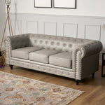 Faux Leather Chesterfield Three Seater Sofa - Light Grey - Bargainia.com - 5056536106018