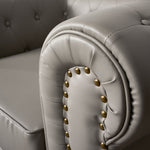 Faux Leather Chesterfield Three Seater Sofa - Light Grey - Bargainia.com - 5056536106018