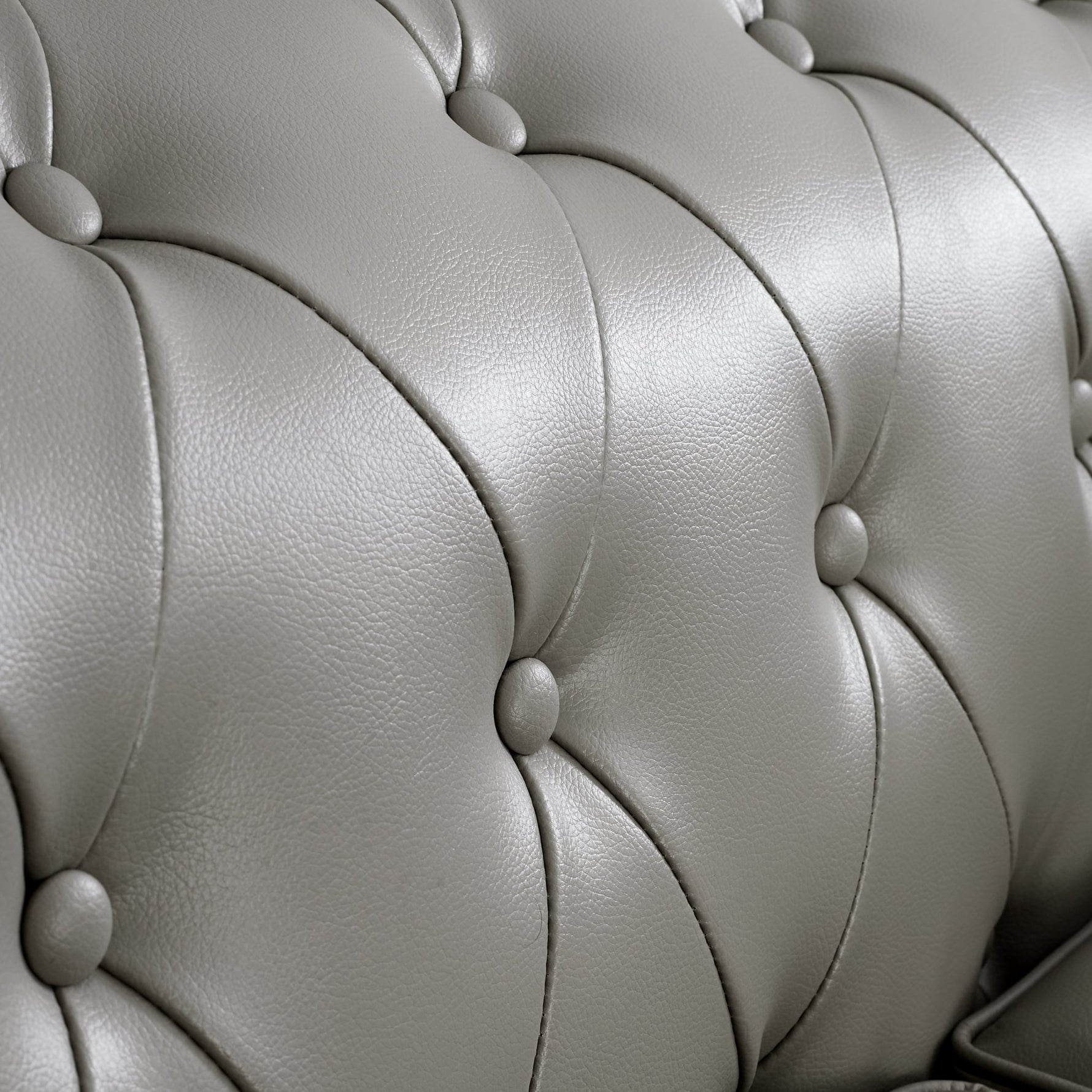 Faux Leather Chesterfield Three Seater Sofa - Light Grey - Bargainia.com - 5056536106018
