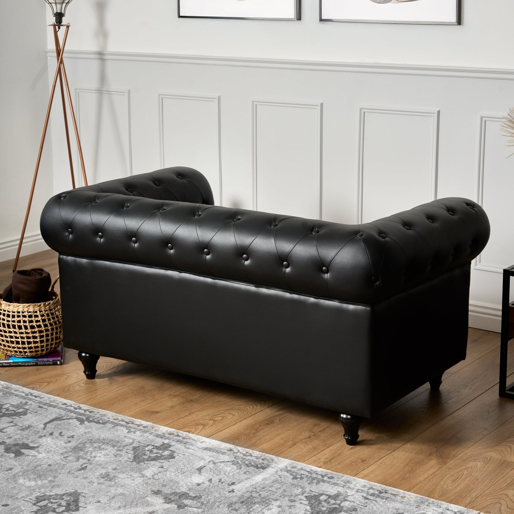 Faux Leather Chesterfield Two Seater Sofa - Black - Bargainia.com - 5056536105943