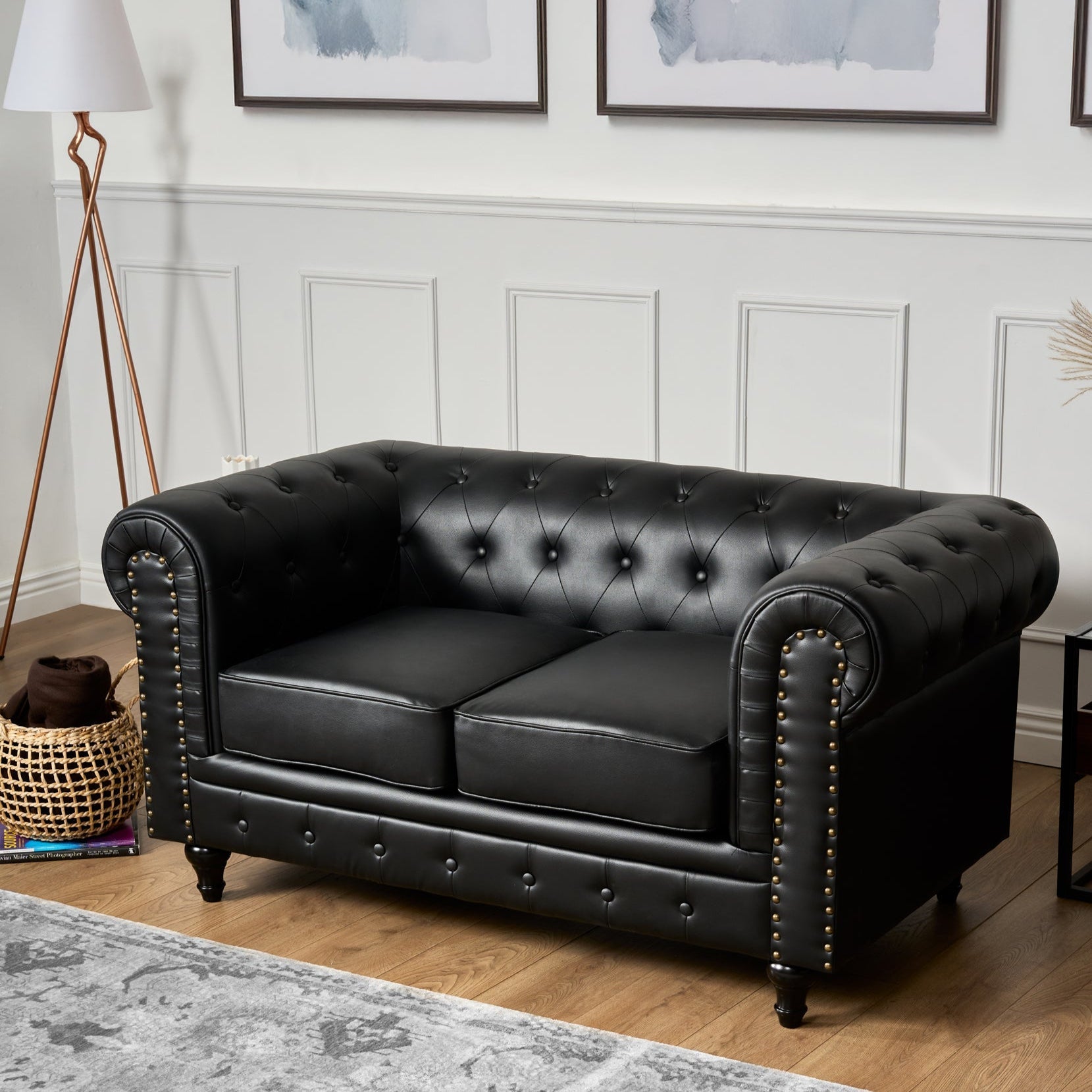 Faux Leather Chesterfield Two Seater Sofa - Black Furniture Bargainia