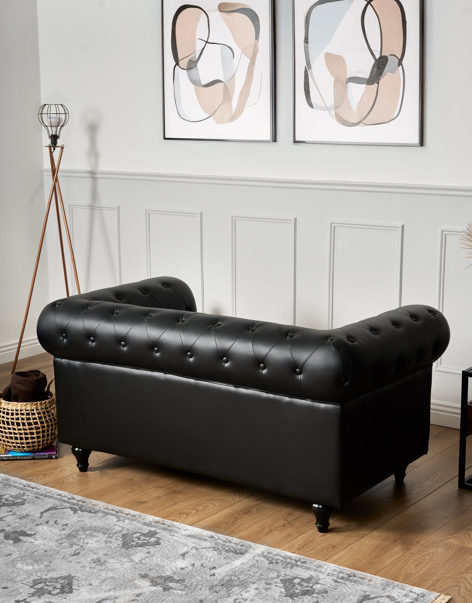 Faux Leather Chesterfield Two Seater Sofa - Black - Bargainia.com - 