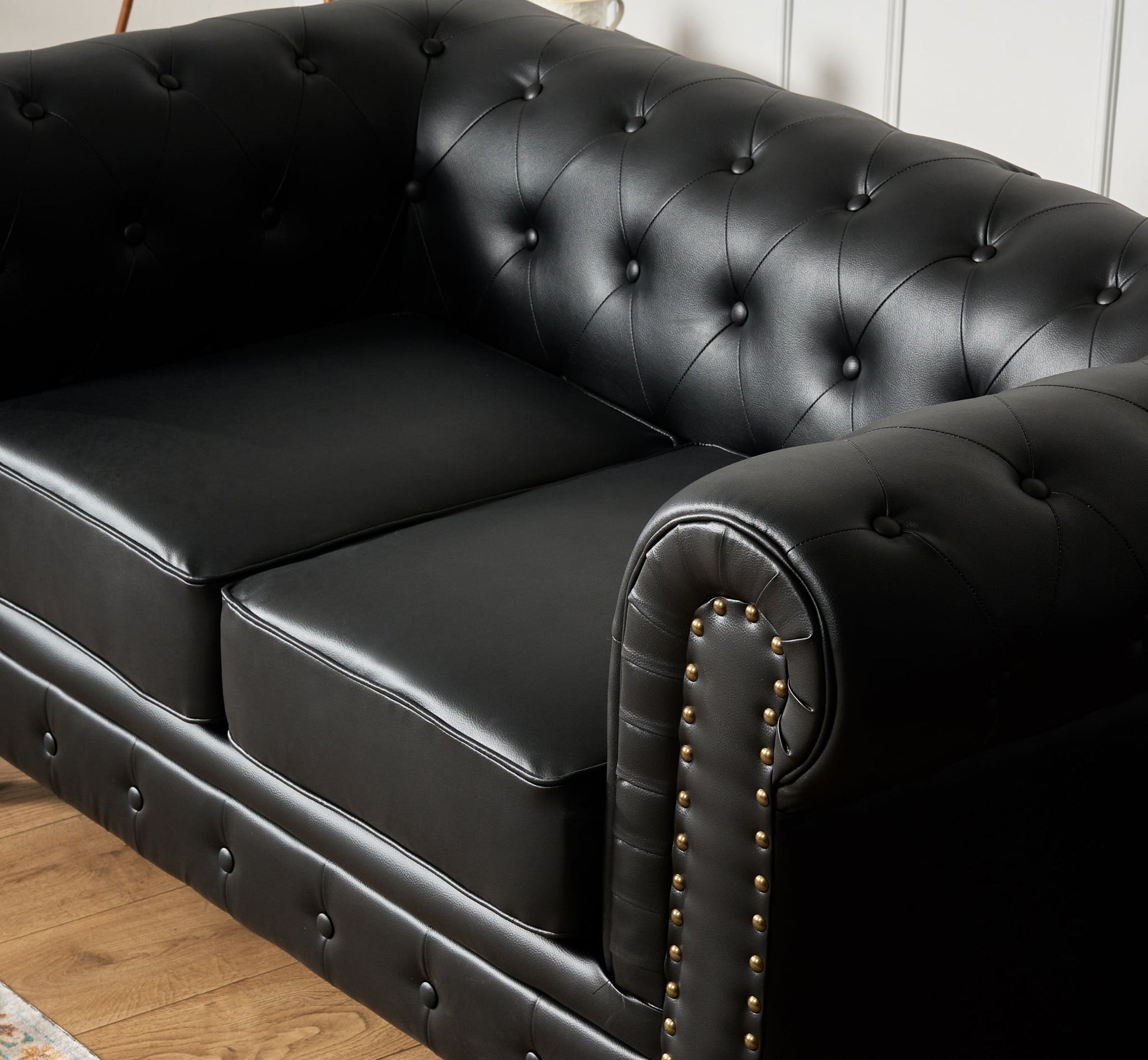 Faux Leather Chesterfield Two Seater Sofa - Black Furniture Bargainia