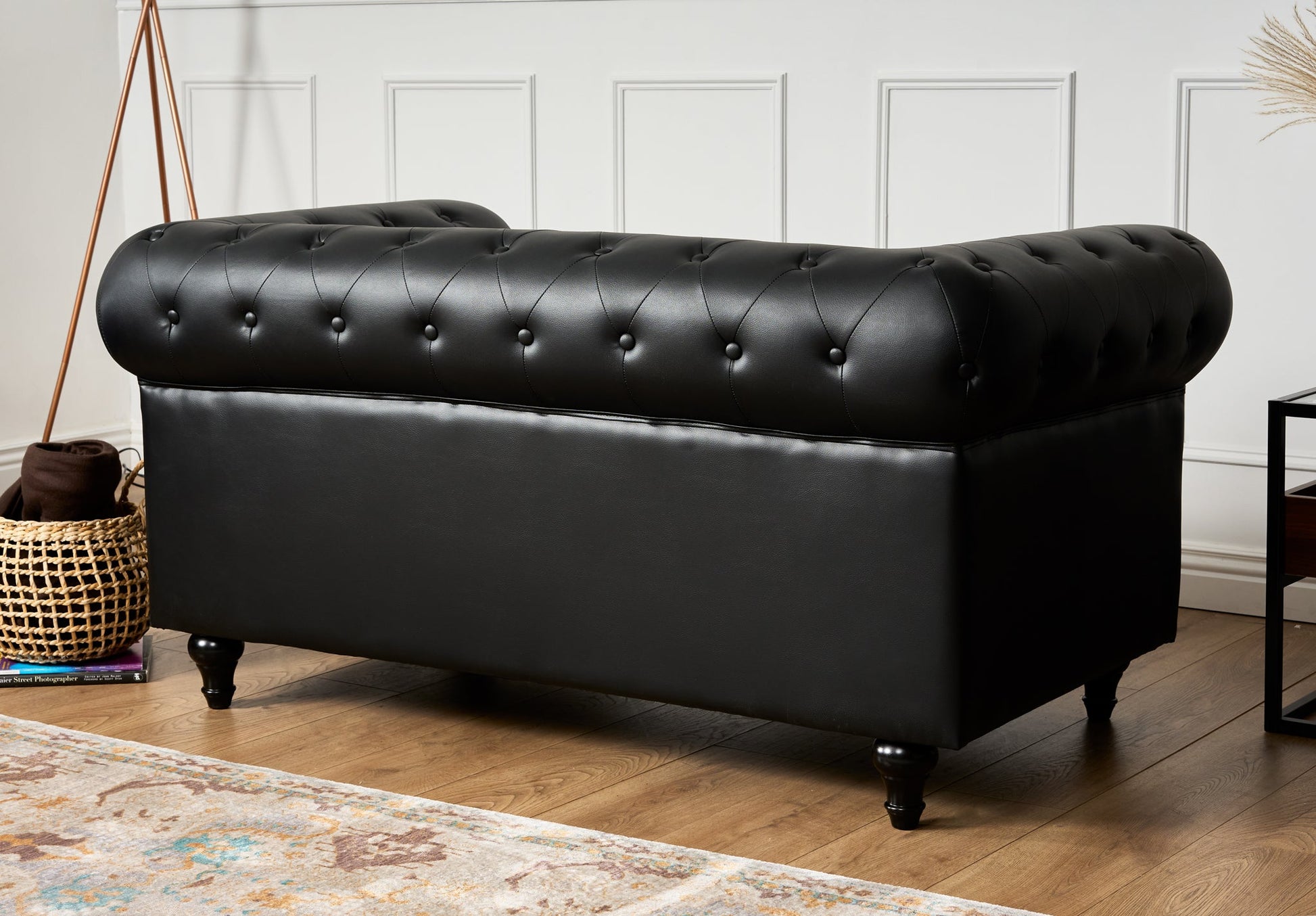 Faux Leather Chesterfield Two Seater Sofa - Black Furniture Bargainia