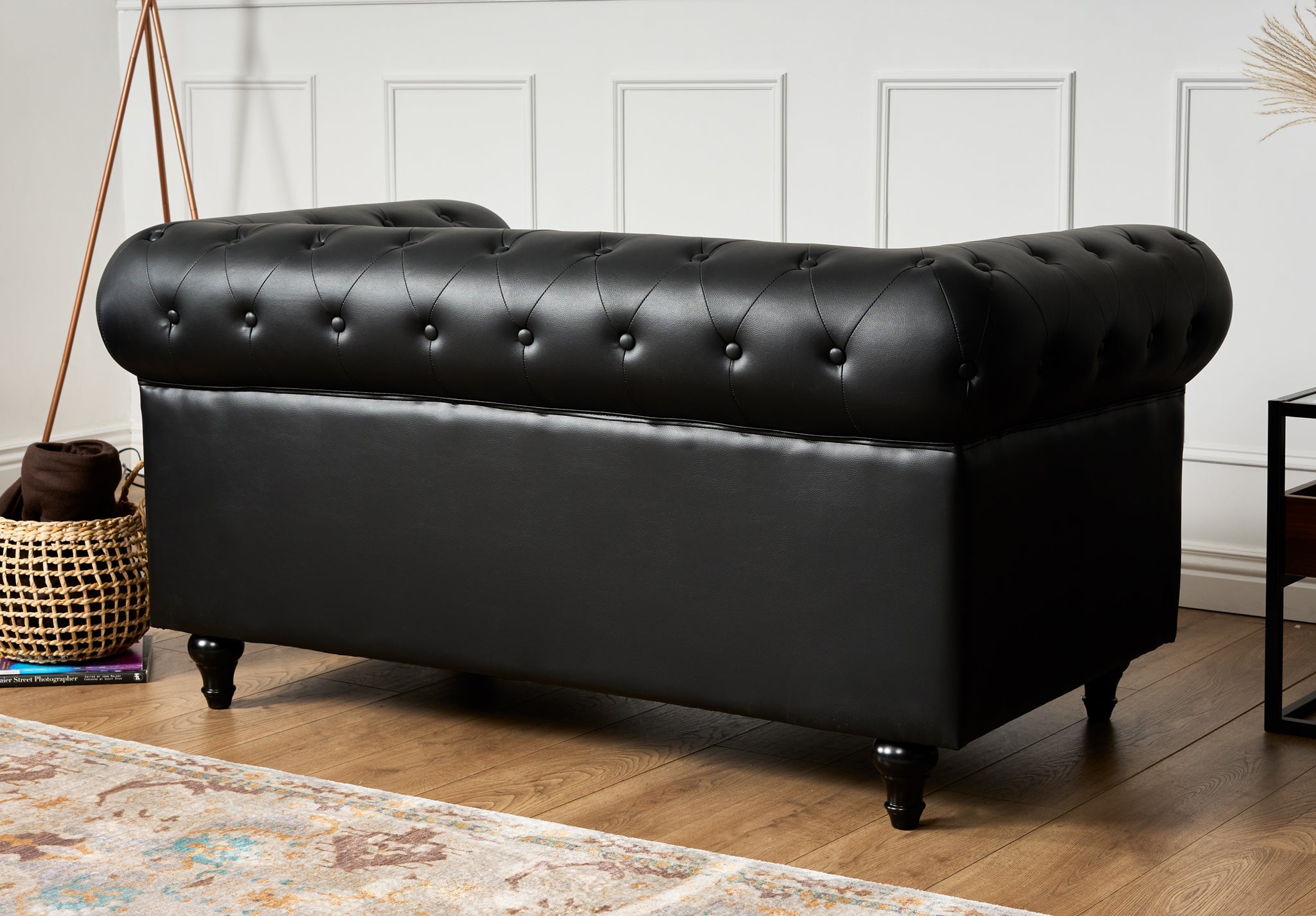 Faux Leather Chesterfield Two Seater Sofa - Black Furniture Bargainia
