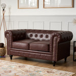 Faux Leather Chesterfield Two Seater Sofa - Brown - Bargainia.com - 
