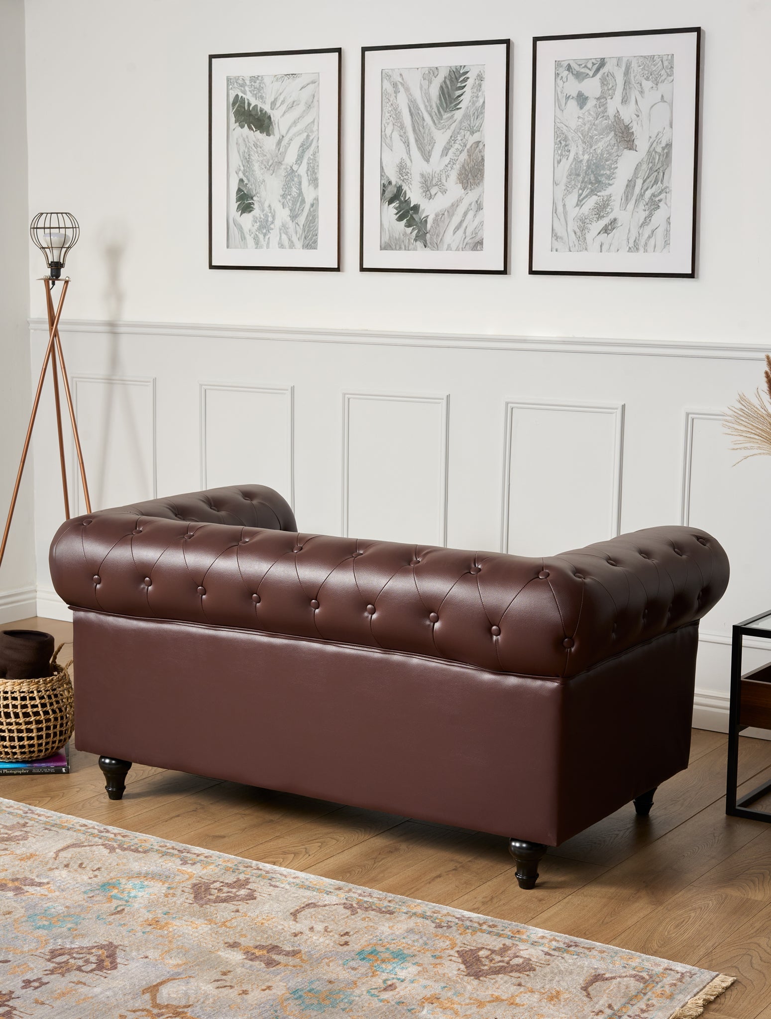 Faux Leather Chesterfield Two Seater Sofa - Brown - Bargainia.com - 
