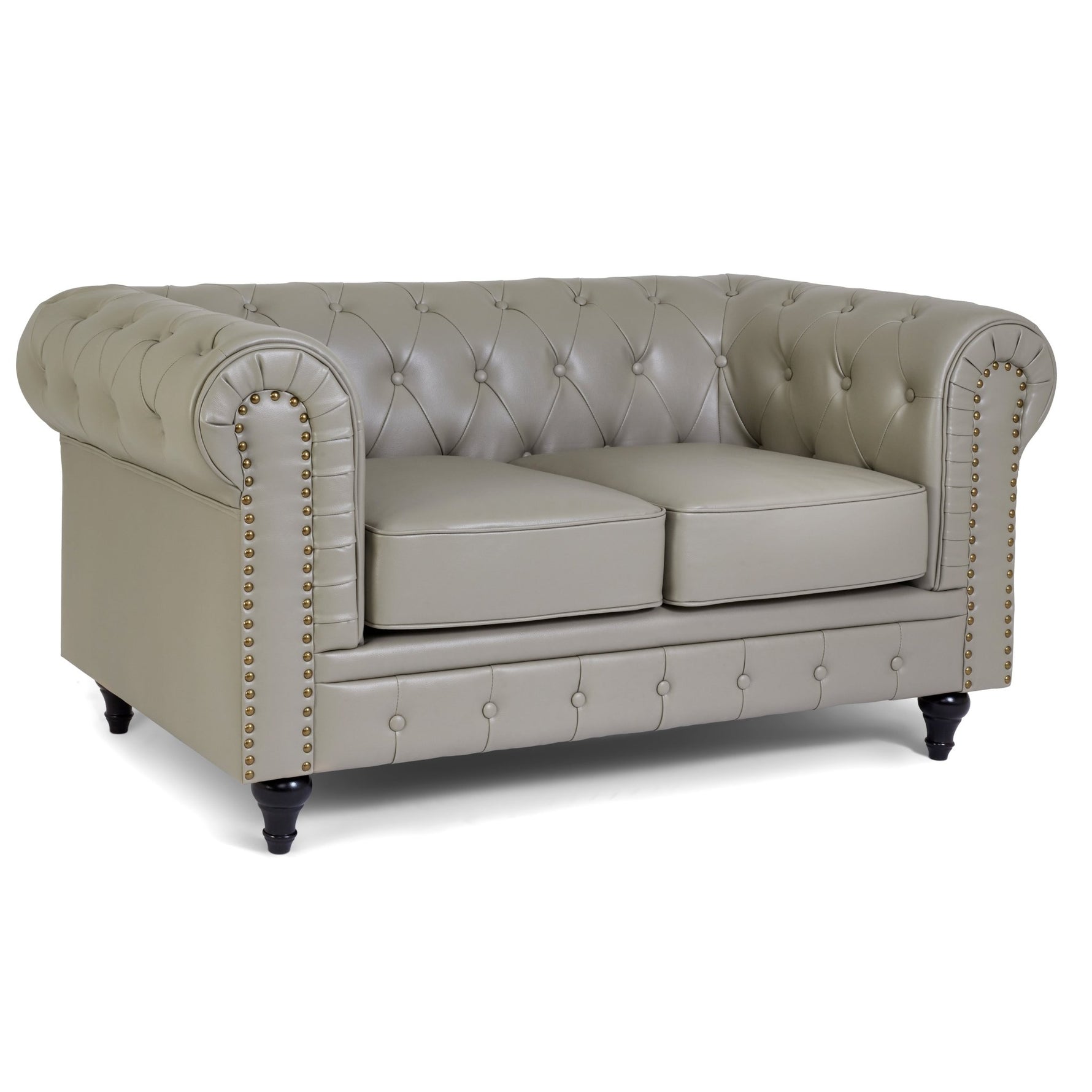 Faux Leather Chesterfield Two Seater Sofa - Light Grey - Bargainia.com - 5056536106001