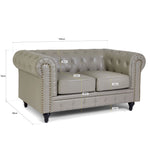 Faux Leather Chesterfield Two Seater Sofa - Light Grey - Bargainia.com - 5056536106001