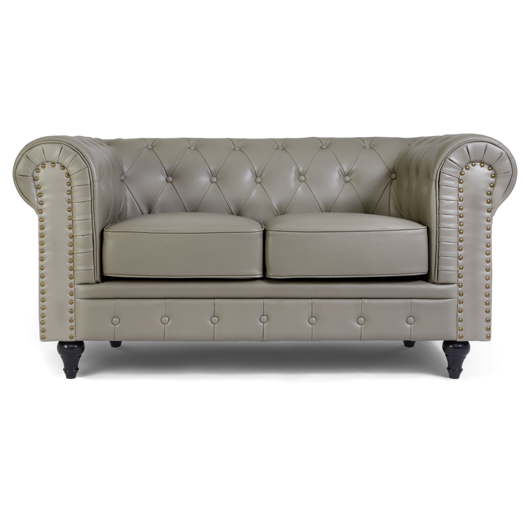 Faux Leather Chesterfield Two Seater Sofa - Light Grey - Bargainia.com - 5056536106001