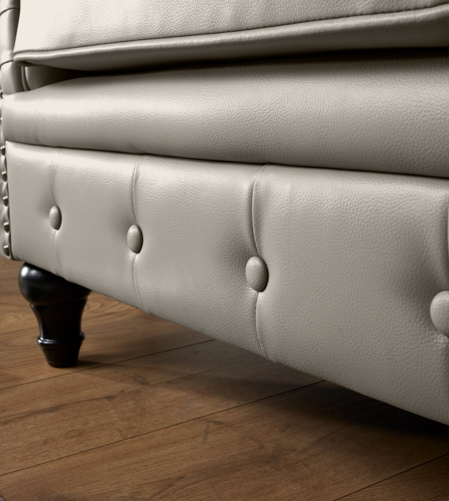 Faux Leather Chesterfield Three Seater Sofa - Light Grey Furniture Bargainia