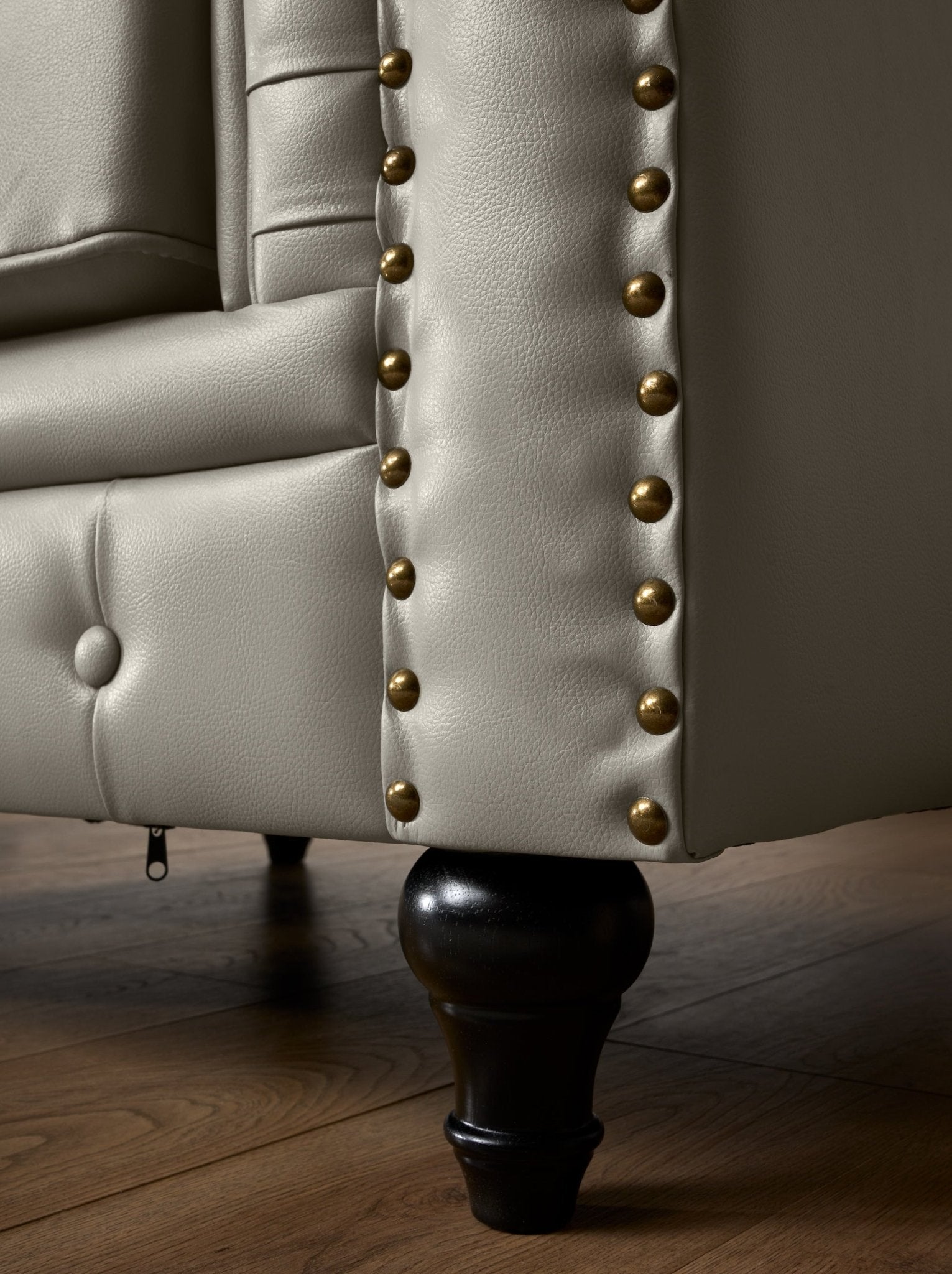 Faux Leather Chesterfield Two Seater Sofa - Light Grey - Bargainia.com - 