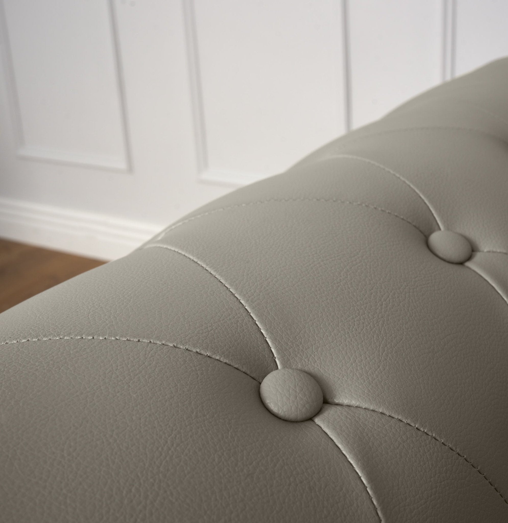Faux Leather Chesterfield Three Seater Sofa - Light Grey Furniture Bargainia