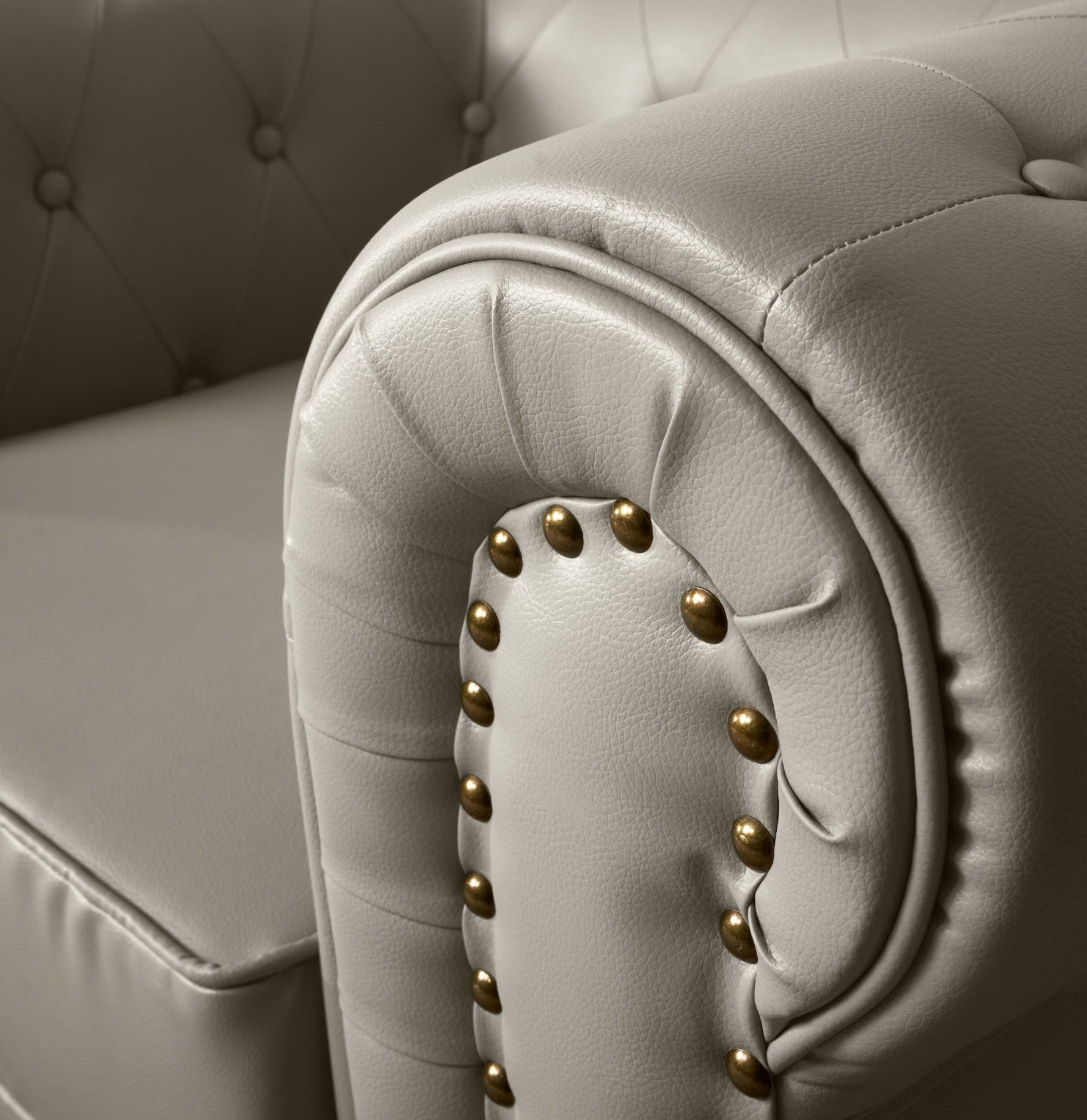 Faux Leather Chesterfield Two Seater Sofa - Light Grey - Bargainia.com - 