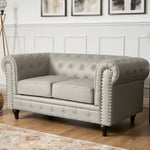 Faux Leather Chesterfield Two Seater Sofa - Light Grey - Bargainia.com - 