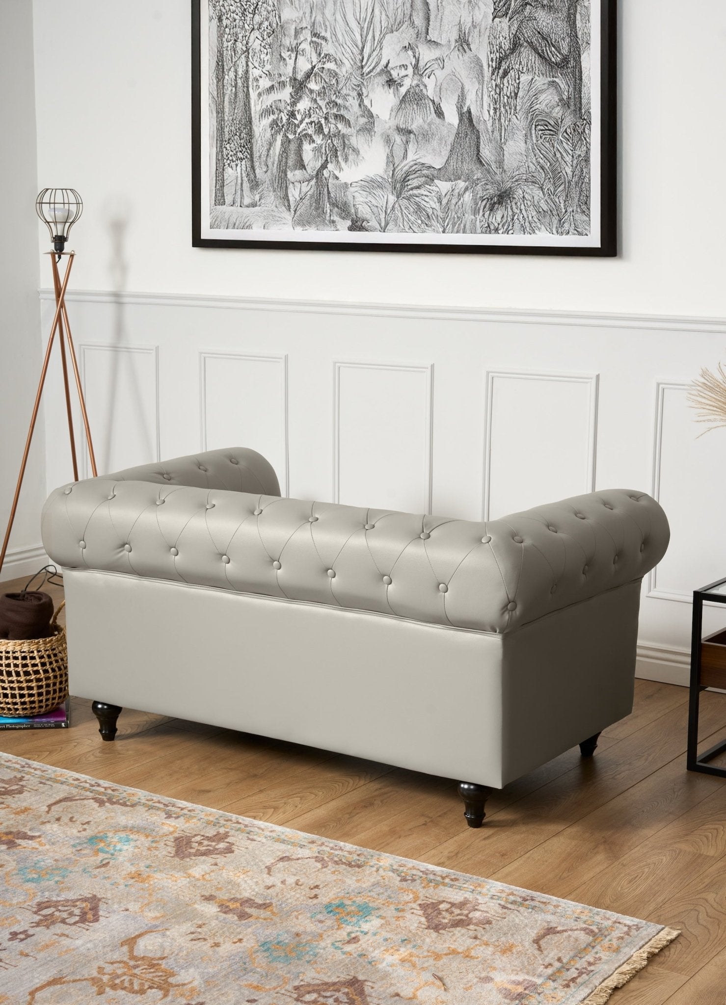 Faux Leather Chesterfield Two Seater Sofa - Light Grey Furniture Bargainia