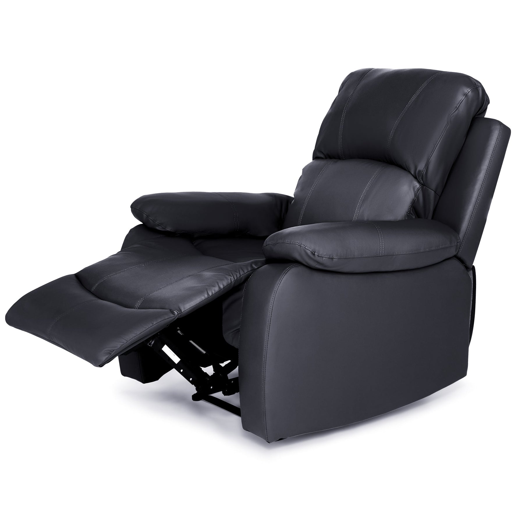 Faux Leather Manual Recliner Arm Chair - Black - Bargainia.com - 