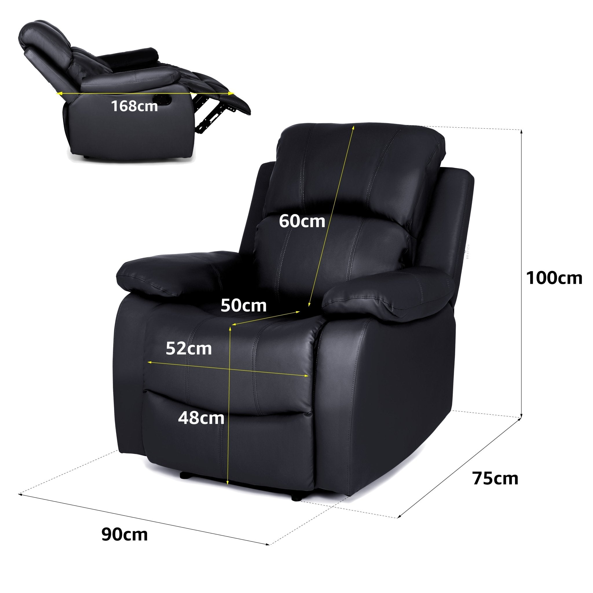 Faux Leather Manual Recliner Arm Chair - Black Arm chair Bargainia