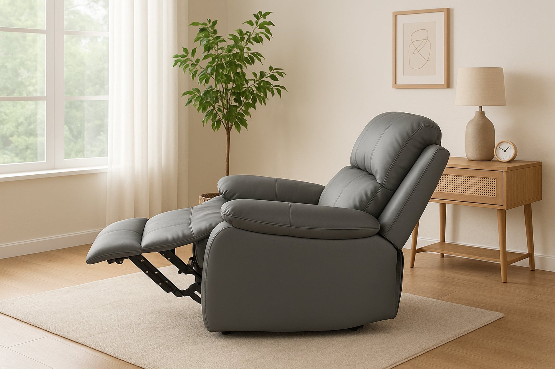 Faux Leather Manual Recliner Arm Chair - Charcoal Grey - Bargainia.com - 8800228253293 - MLM-111433-1