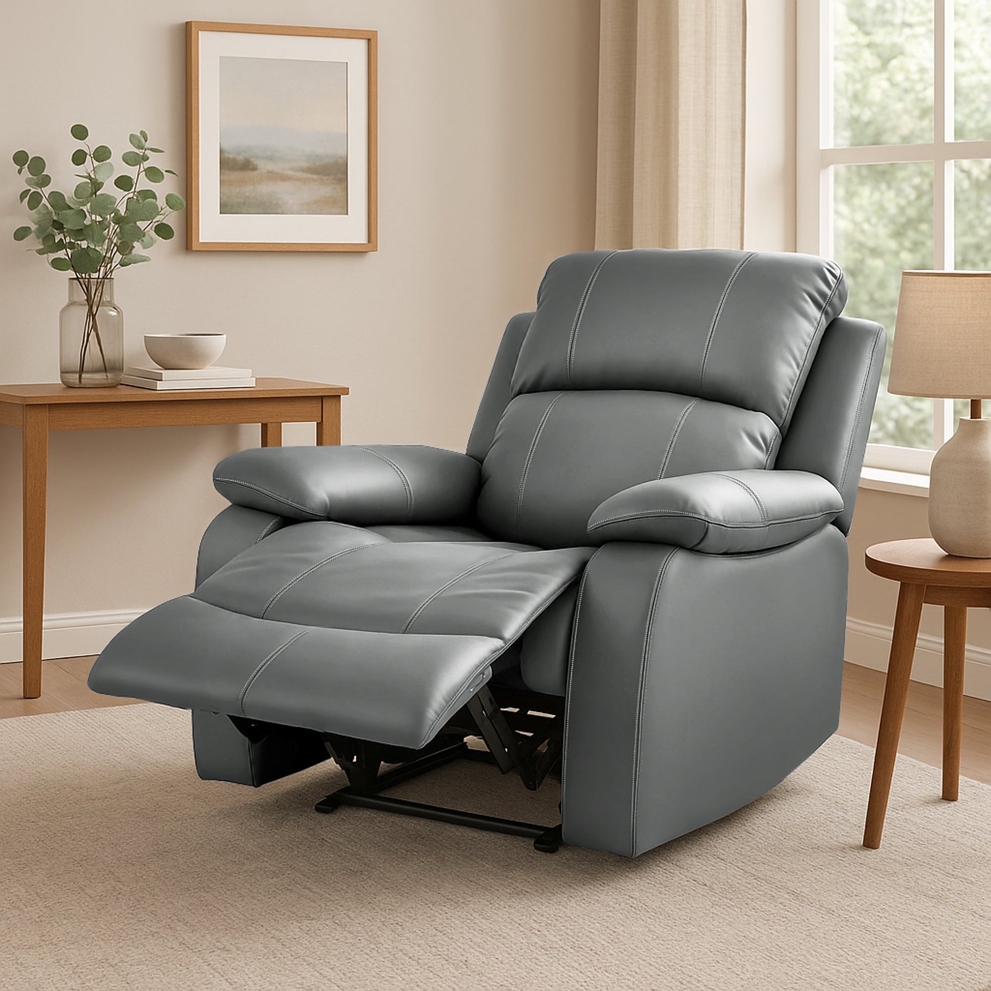 Faux Leather Manual Recliner Arm Chair - Charcoal Grey - Bargainia.com - 8800228253293 - MLM-111433-1