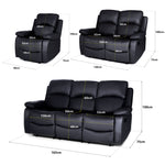 Faux Leather Manual Recliner Sofa Suite - Black - Bargainia.com - 