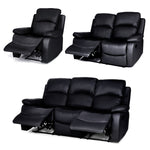 Faux Leather Manual Recliner Sofa Suite - Black - Bargainia.com - 