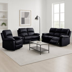 Faux Leather Manual Recliner Sofa Suite - Black - Bargainia.com - 