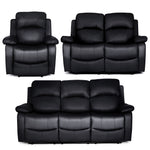 Faux Leather Manual Recliner Sofa Suite - Black - Bargainia.com - 