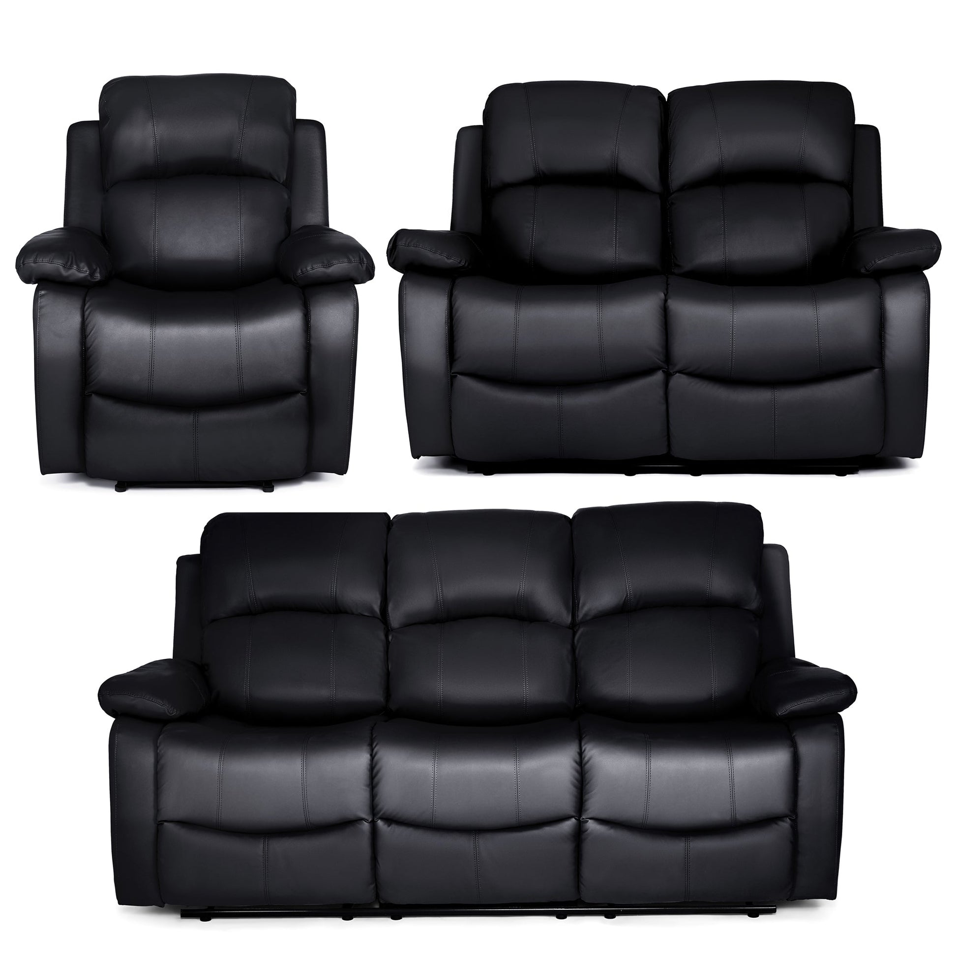 Faux Leather Manual Recliner Sofa Suite - Black - Bargainia.com - 5056150222934 - MLM-111433-S123-BLK