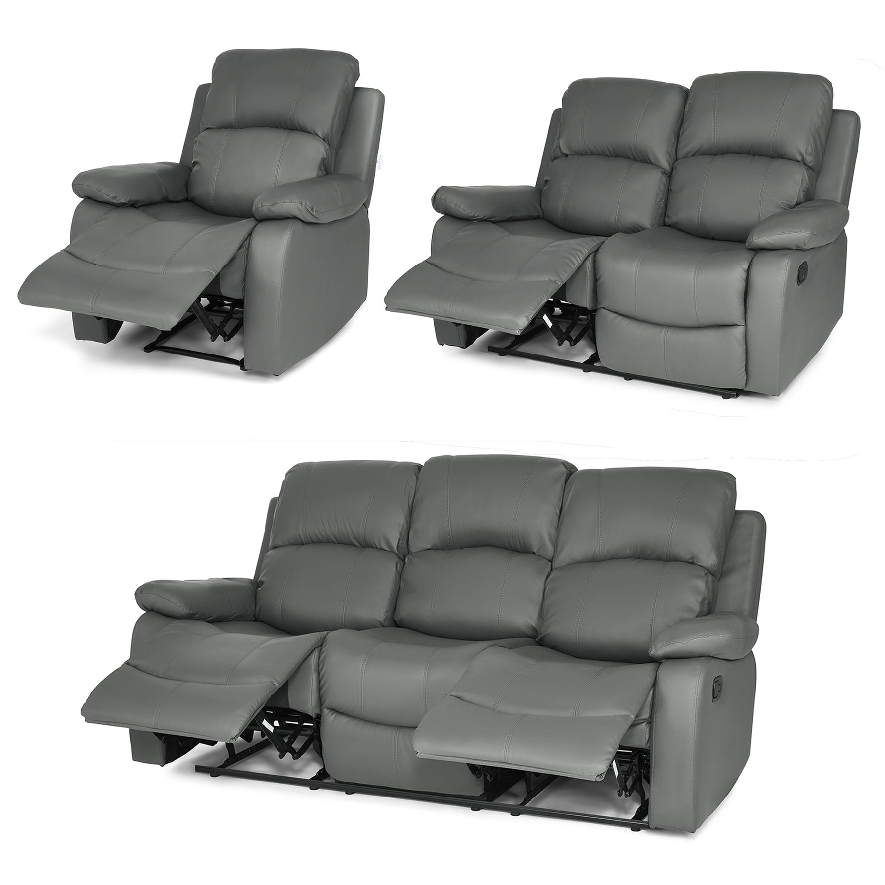 Faux Leather Manual Recliner Sofa Suite - Charcoal Grey - Bargainia.com - 