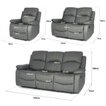 Faux Leather Manual Recliner Sofa Suite - Charcoal Grey - Bargainia.com - 