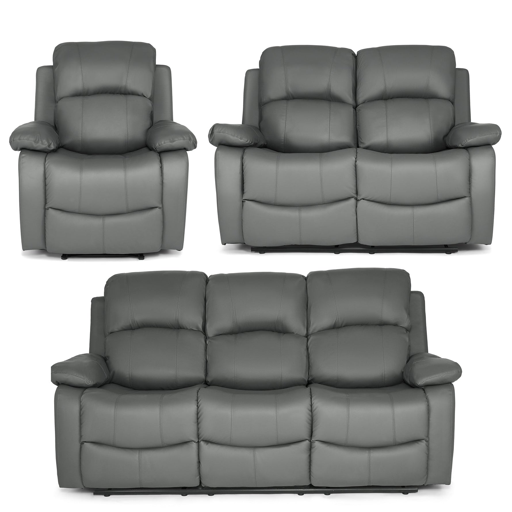 Faux Leather Manual Recliner Sofa Suite - Charcoal Grey - Bargainia.com - 