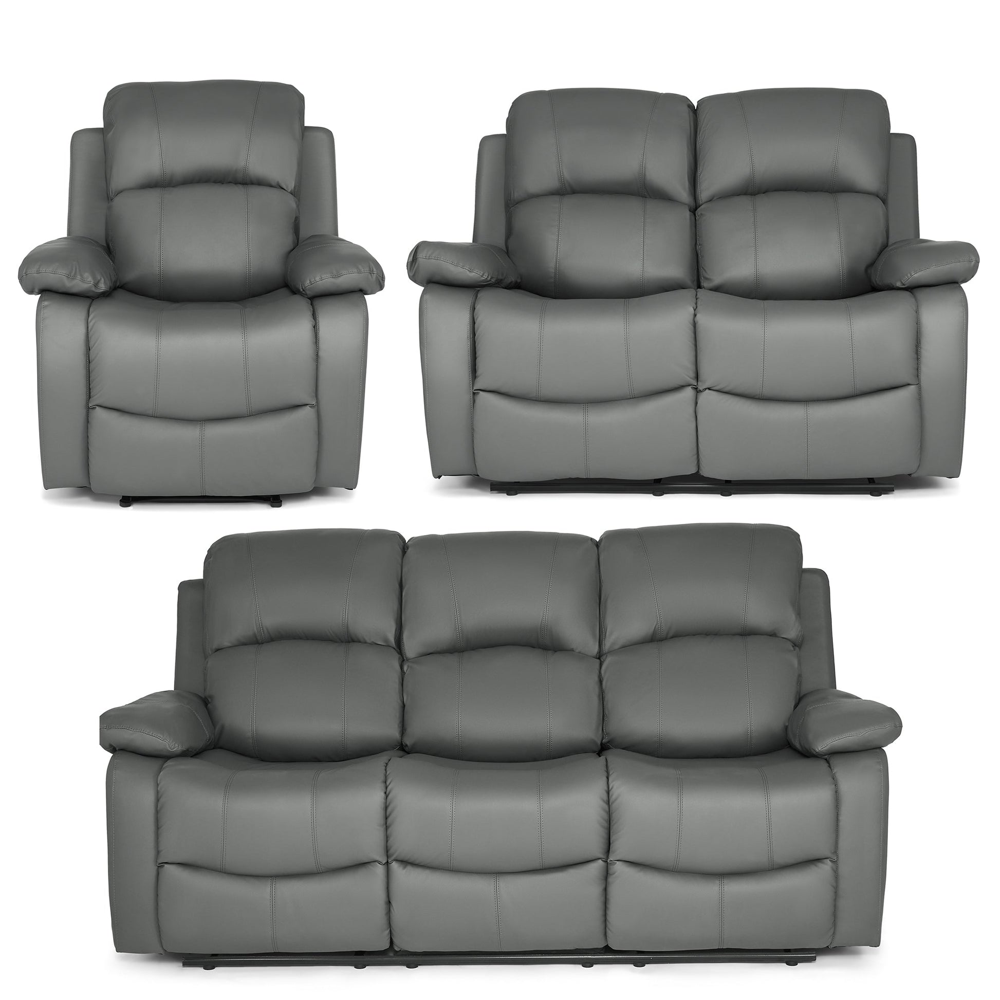 Faux Leather Manual Recliner Sofa Suite - Charcoal Grey - Bargainia.com - 8800228253583 - MLM-111433-S123